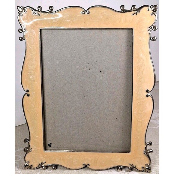 Vintage Scrolled Peachy Pink Stained Glass Photo Frame Pewter Trim 8.5"x6.5" - Picture 1 of 15